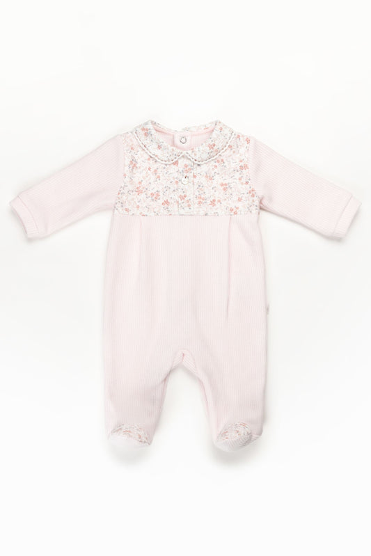 Pink floral Velour Footie