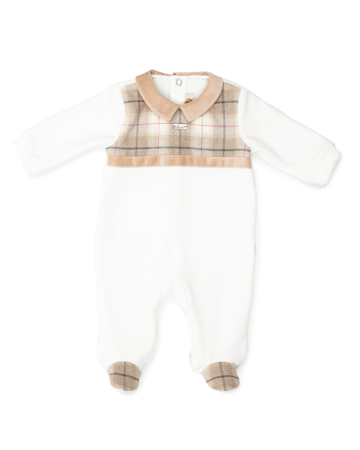 Ivory Plaid Velour Footie