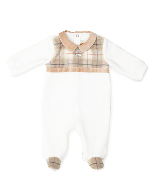 Ivory Plaid Velour Footie