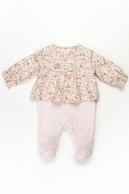Ivory Floral Velour Footie