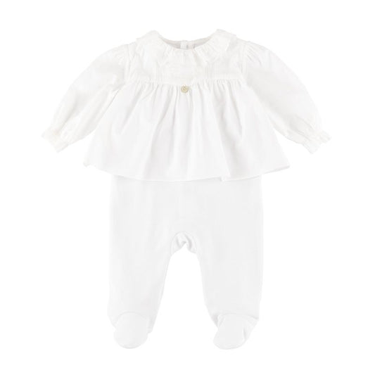 Ruffle top girls footie with collar