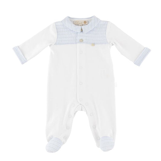 Jacob Blue Half Striped Footie With Collar