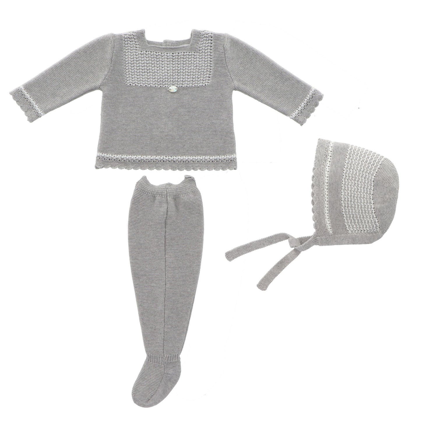 Three piece scalloped trim knit set