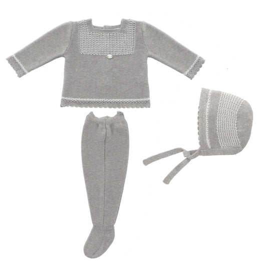 Three piece scalloped trim knit set