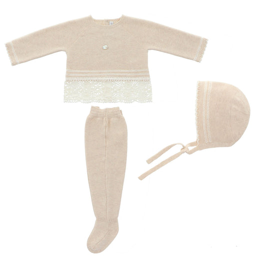 Three piece ivory lace knit set