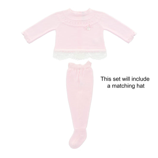 Three piece baby pink lace trim knit set